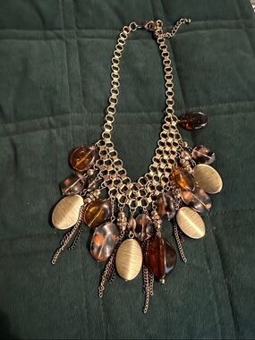 Vintage Statement Gold-Tone Necklace with Amber and Smoky Beads